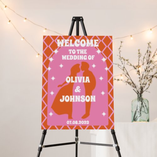 Welcome Bold Pink Orange Retro Boho Arch Wedding Foam Board