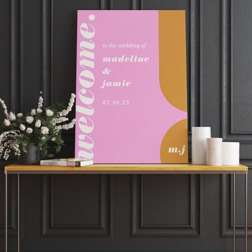 Welcome Bold Pink  Yellow Retro Abstract Wedding Foam Board