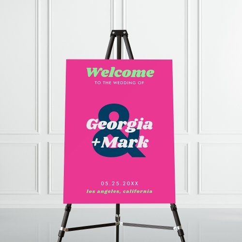 Welcome Bold Retro Hot Pink  Teal Groovy Wedding  Foam Board