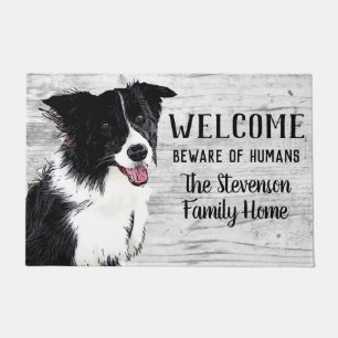 Welcome Border Collie Dog Animal Family Name Home Doormat