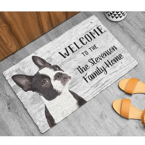 Welcome Boston Terrier Dog Animal Family Name Home Doormat