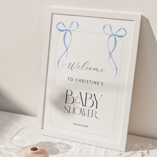 Welcome Boy Blue Bow Twins Baby Shower Poster (Creator Uploaded)