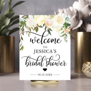 Welcome Bridal Shower Floral Pink Welcome Sign by UniqueWeddingShop at Zazzle
