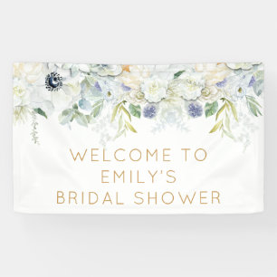 Welcome Bridal Shower Name White Florals Leaf Banner
