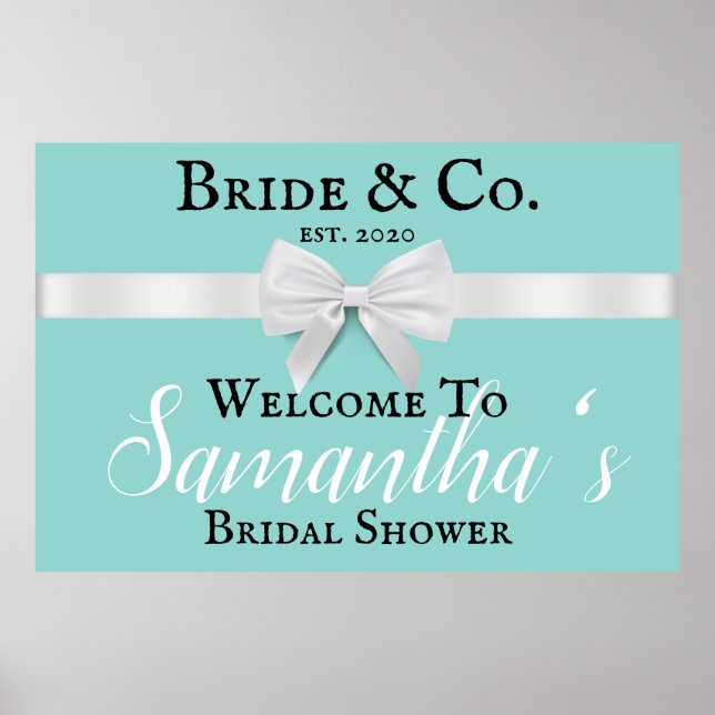 Welcome Bridal Shower Sign Classic Theme White Bow (Front)