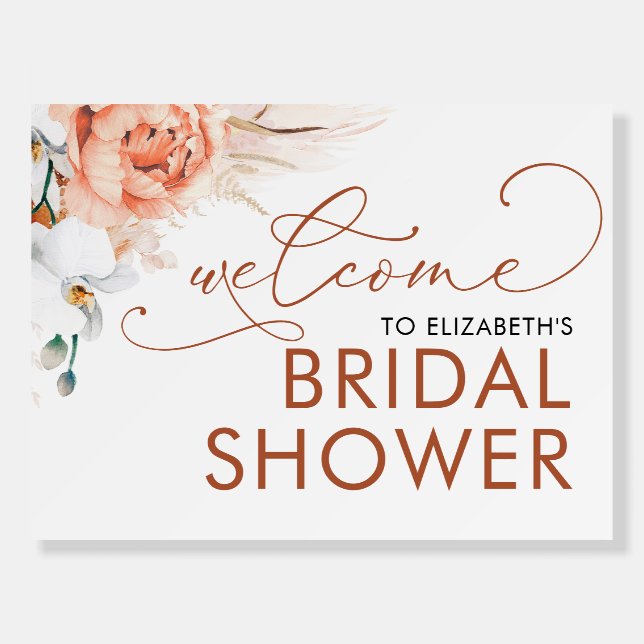 Welcome Bridal Shower Sign Pampas Grass Terracotta (Front)