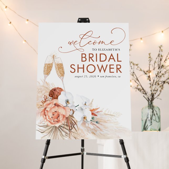 Welcome Bridal Shower Sign Terracotta Pampas Grass (In Situ (Stand))