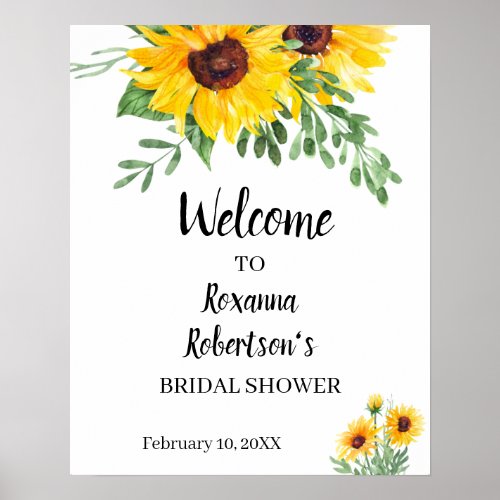 Welcome Bridal Shower Sunflowers Greenery Sign