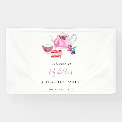 Welcome Bridal Shower Tea Party Pink Watercolor Banner