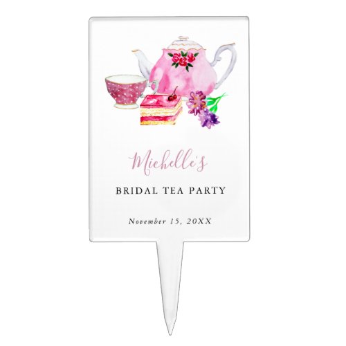 Welcome Bridal Shower Tea Party Pink Watercolor  Cake Topper