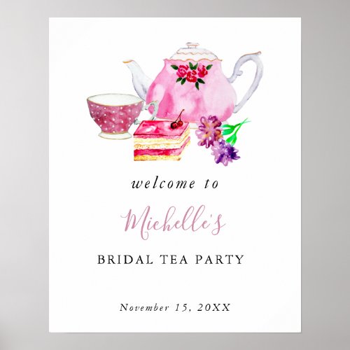 Welcome Bridal Shower Tea Party Pink Watercolor Poster