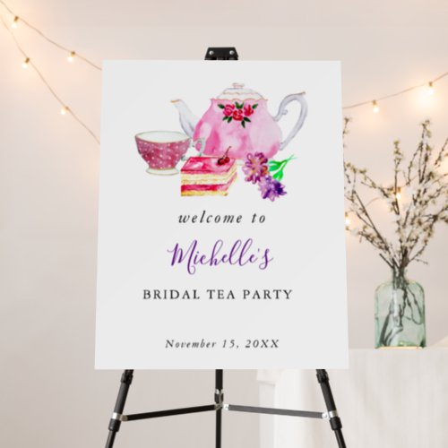 Welcome Bridal Shower Tea Party Purple Watercolor  Foam Board