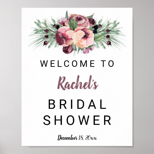 Welcome Bridal Shower Watercolor Plum Florals Poster