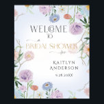 Welcome Bridal Shower Wildflower Sky Blue Floral Poster<br><div class="desc">Welcome your guest in style to a very special Bridal Shower. Hand painted watercolor wildflowers with twigs and leaf foliage greenery are combined with an Art Deco, Art Nouveau style font, a handwriting calligraphy hand and gold glitter accent to the text, "BRIDAL SHOWER." A soft pastel sky blue background completes...</div>