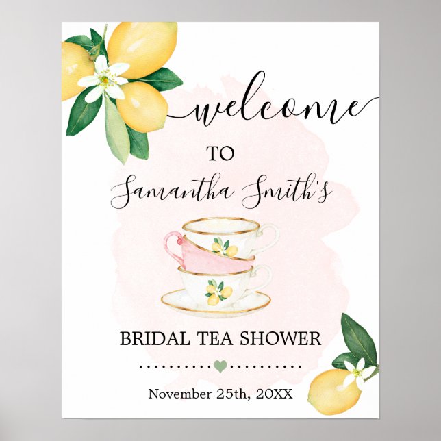 Welcome Bridal Tea Shower Lemons Pink Sign (Front)
