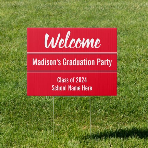 Welcome Bright Red and White Graduation Party Sign