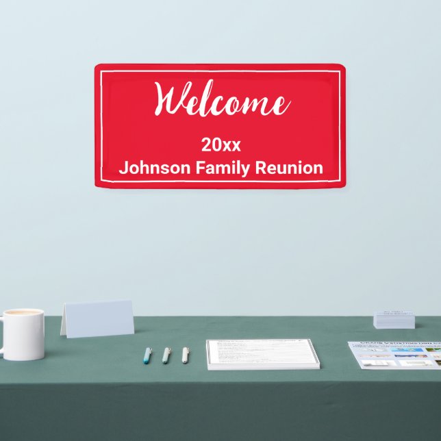 Welcome Bright Red and White Name Family Reunion Banner (Tradeshow)