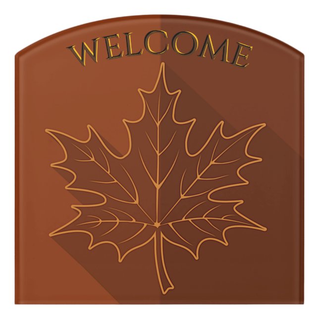 Welcome Brown Maple Leaf Door Sign (Contour Front)