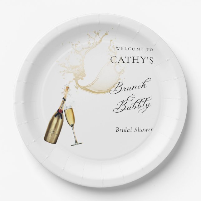 Welcome Brunch and Bubbly Bridal Shower 9" Round  Paper Plates (Front)