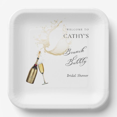 Welcome Brunch and Bubbly Bridal Shower 9 Square  Paper Plates