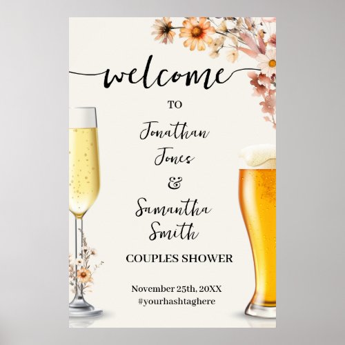 Welcome Bubbles  Brews Autumn Wildflowers Shower Poster