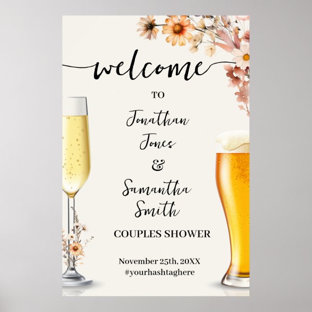 Welcome Bubbles & Brews Autumn Wildflowers Shower Poster (Front)