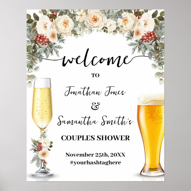Welcome Bubbles & Brews Winter Couples Shower Poster (Front)