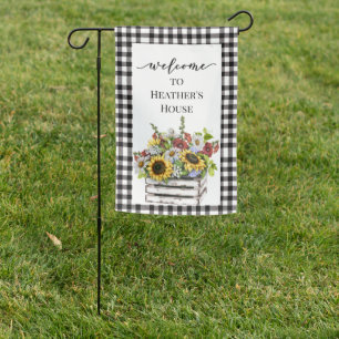 Welcome Buffalo Plaid Sunflower Home house Garden Flag