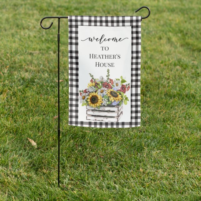 Welcome Buffalo Plaid Sunflower Home house Garden Flag (In SItu)