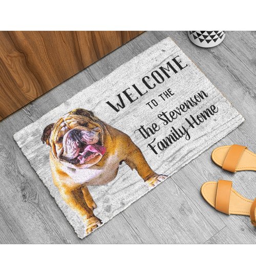 Welcome Bulldog Pet Dog Animal Family Name Home  Doormat