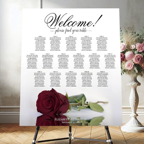 Welcome Burgundy Rose 16 Table Seating Chart Foam Board