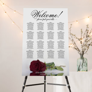 Welcome! Burgundy Rose 16 Table Seating Chart Foam Board