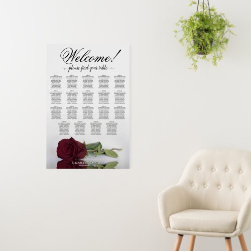 Welcome! Burgundy Rose 19 Table Seating Chart Foam Board