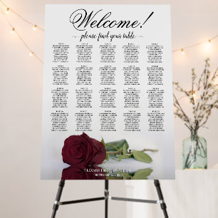 Welcome! Burgundy Rose 20 Table Seating Chart Foam Board
