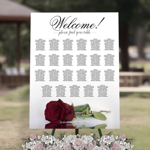 Welcome Burgundy Rose 23 Table Seating Chart Foam Board