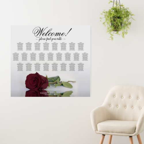 Welcome Burgundy Rose 25 Table Seating Chart Foam Board