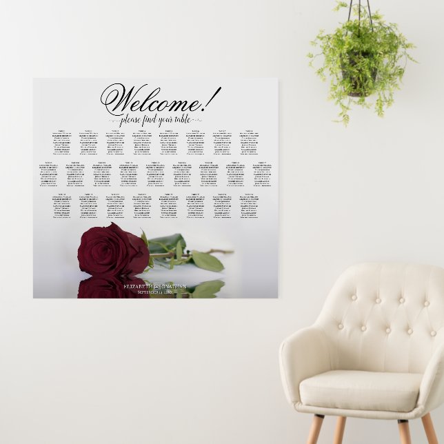 Welcome! Burgundy Rose 25 Table Seating Chart Foam Board (In Situ (Wall))