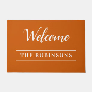 Welcome Burnt Orange Personalized Family Name Doormat