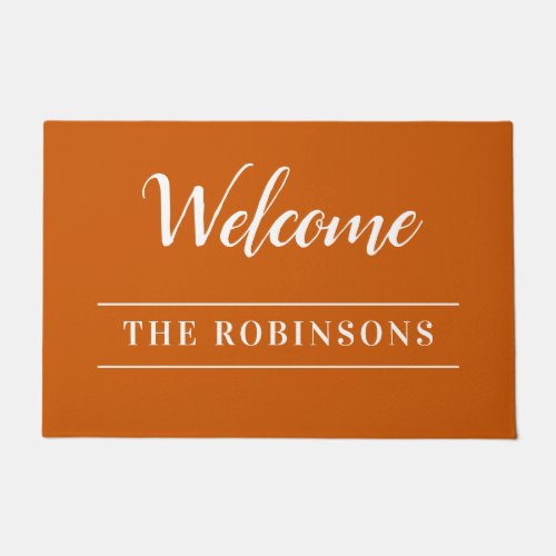 Welcome Burnt Orange Personalized Family Name Doormat