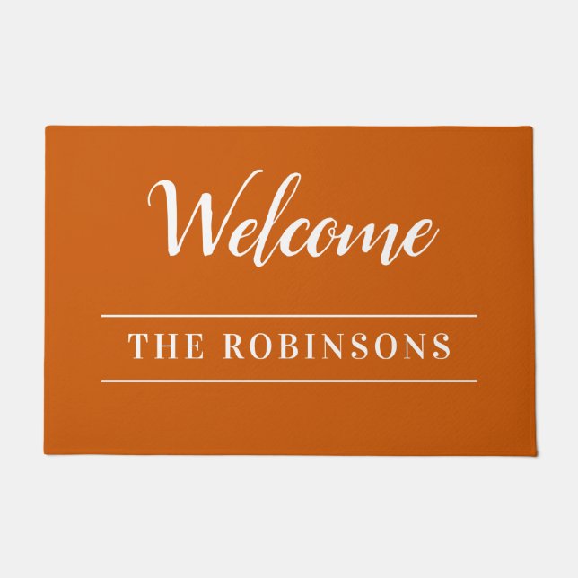 Welcome Burnt Orange Personalized Family Name Doormat (Front)