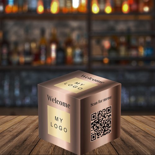 Welcome business logo QR code bronze menu table Cube