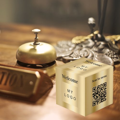 Welcome business logo QR code gold menu table Cube