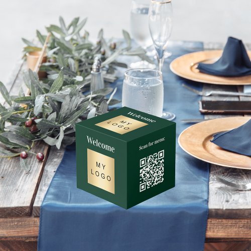 Welcome business logo QR code green menu table Cube