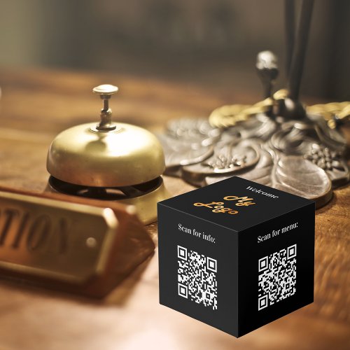 Welcome business logo QR code info table Cube