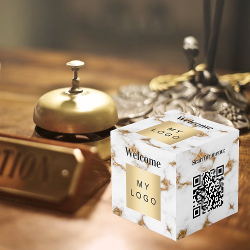 Welcome business logo QR code marble menu table Cube