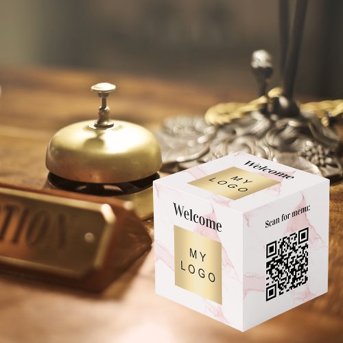 Welcome business logo QR code marble menu table Cube