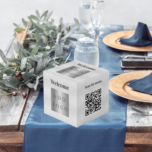 Welcome business logo QR code silver menu table Cube