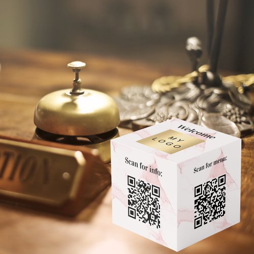 Welcome business logo QR codes marble info table Cube