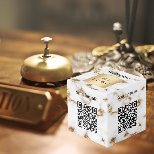 Welcome business logo QR codes marble info table Cube