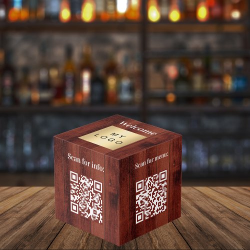 Welcome business logo QR codes wood info table Cube